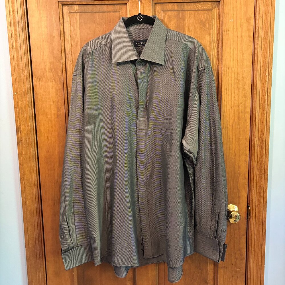 Canali Men's Gray 100% Cotton Dress Shirt